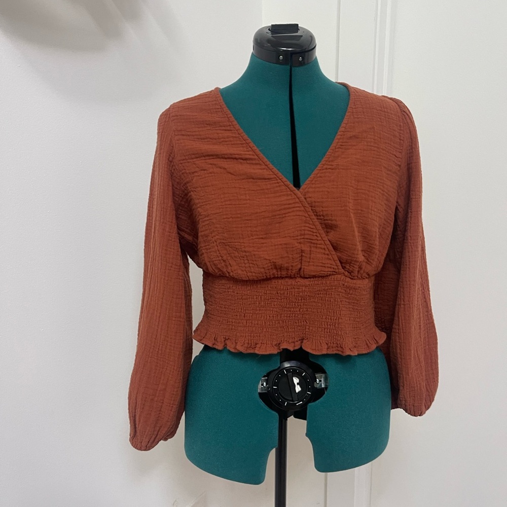 Madewell Brown Cropped Wrap Blouse